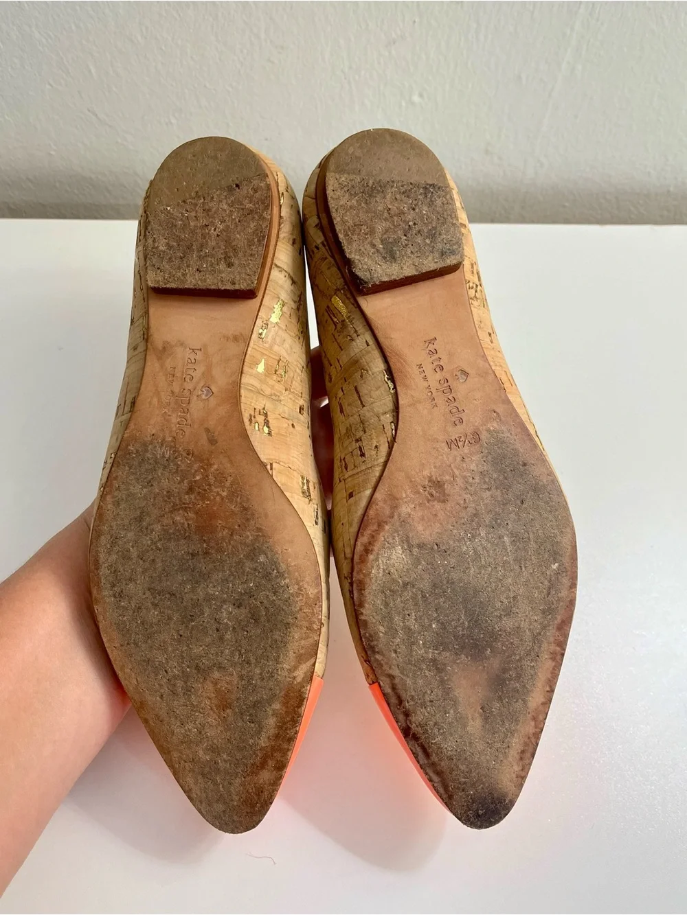 Kate Spade Elina Cork & Neon Coral Cap Toe Flats Size 6.5